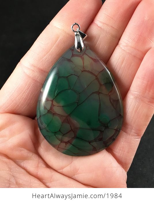 Semi Transparent Green and Red Dragon Veins Agate Stone Pendant - #sjsBGqxNlEw-1