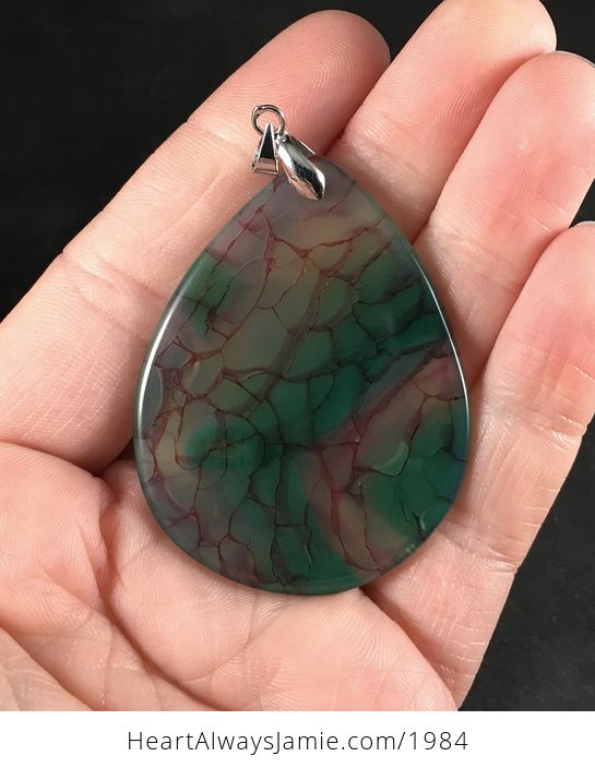 Semi Transparent Green and Red Dragon Veins Agate Stone Pendant Necklace - #sjsBGqxNlEw-2