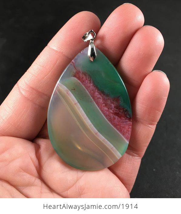 Semi Transparent Green and Red Druzy Agate Stone Pendant Necklace - #RJxpW2NuR9A-2