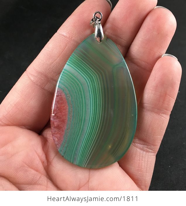Semi Transparent Green and Red Druzy Stone Pendant Necklace - #ViVEYePKLQ0-2