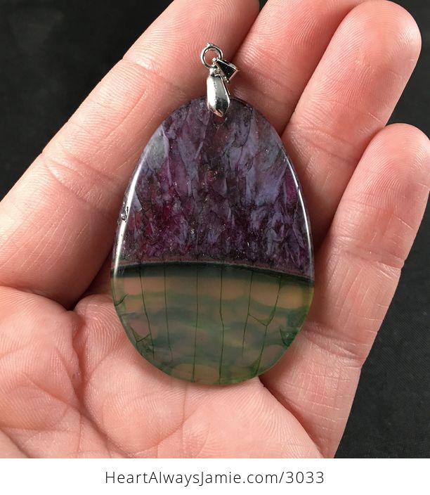 Semi Transparent Green Dragon Veins and Purple Druzy Agate Stone Pendant Necklace - #zKzuIDN5qbo-2
