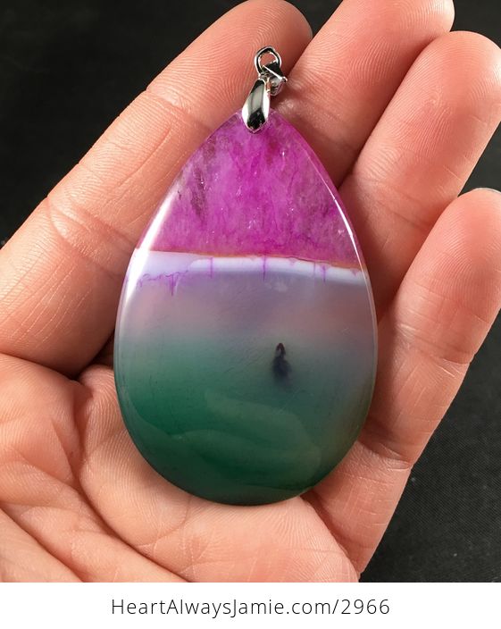Semi Transparent Green White and Pink Druzy Agate Stone Pendant - #AWi19kyw0ZY-1