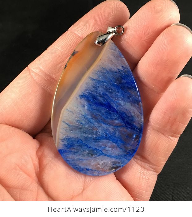 Semi Transparent Orange and Blue Druzy Agate Stone Pendant Necklace - #ZpExquKN8OQ-2