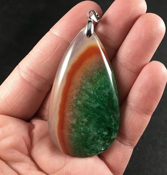 Semi Transparent Orange and Green Druzy Agate Stone Pendant #4wya1jLXQDg