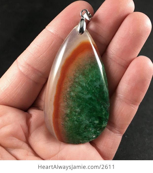 Semi Transparent Orange and Green Druzy Agate Stone Pendant - #4wya1jLXQDg-1