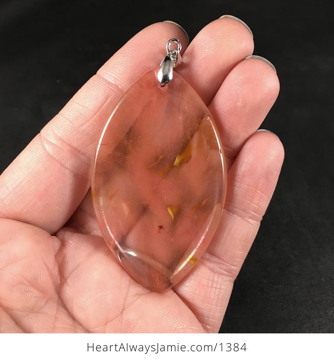 Semi Transparent Orange and Pink Cherry Quartz Stone Pendant Necklace - #qKyP09ZbLMI-2