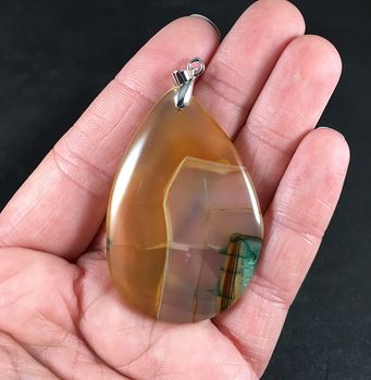 Semi Transparent Orange Brown and Green Drusy Stone Pendant #vsWCy6UWSl4