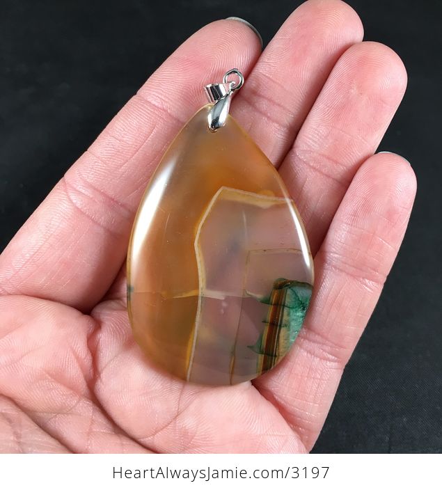 Semi Transparent Orange Brown and Green Drusy Stone Pendant - #vsWCy6UWSl4-1