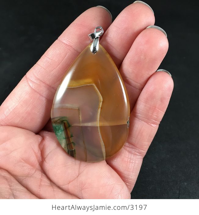 Semi Transparent Orange Brown and Green Drusy Stone Pendant Necklace - #vsWCy6UWSl4-2