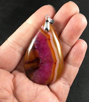 Semi Transparent Orange Brown and Pink Drusy Stone Pendant #gjY0FX2lHHo