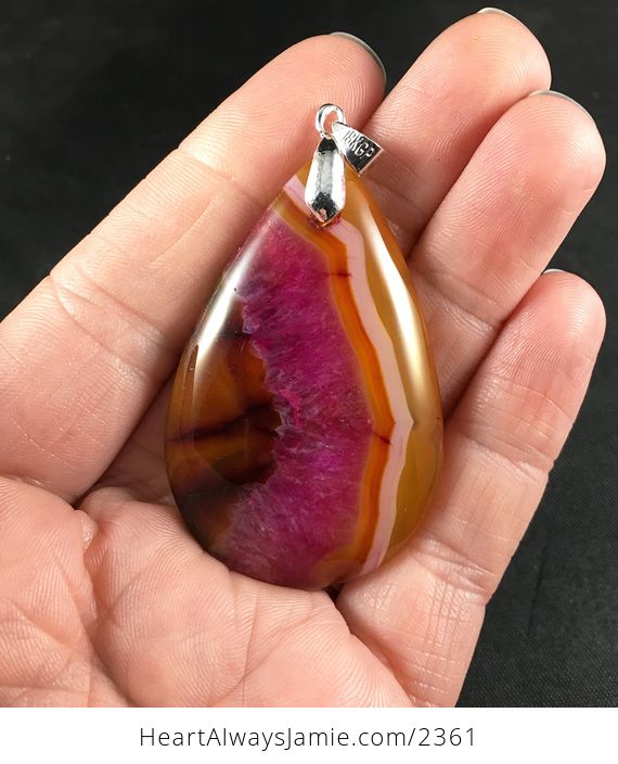 Semi Transparent Orange Brown and Pink Drusy Stone Pendant - #gjY0FX2lHHo-1