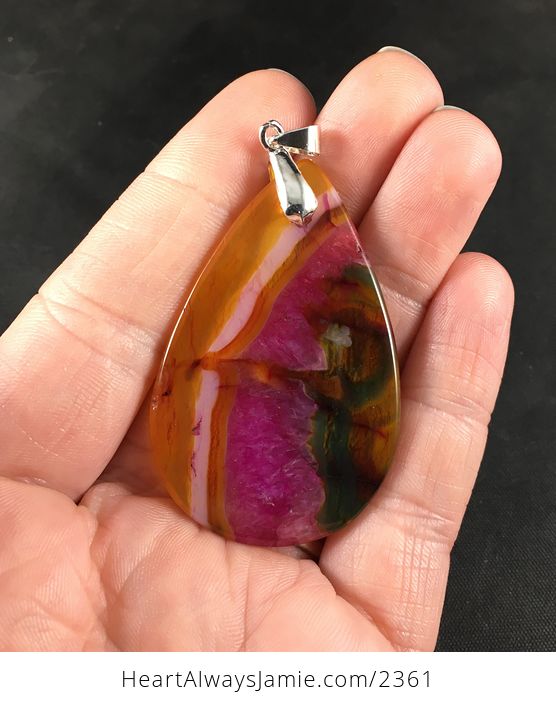 Semi Transparent Orange Brown and Pink Drusy Stone Pendant Necklace - #gjY0FX2lHHo-2