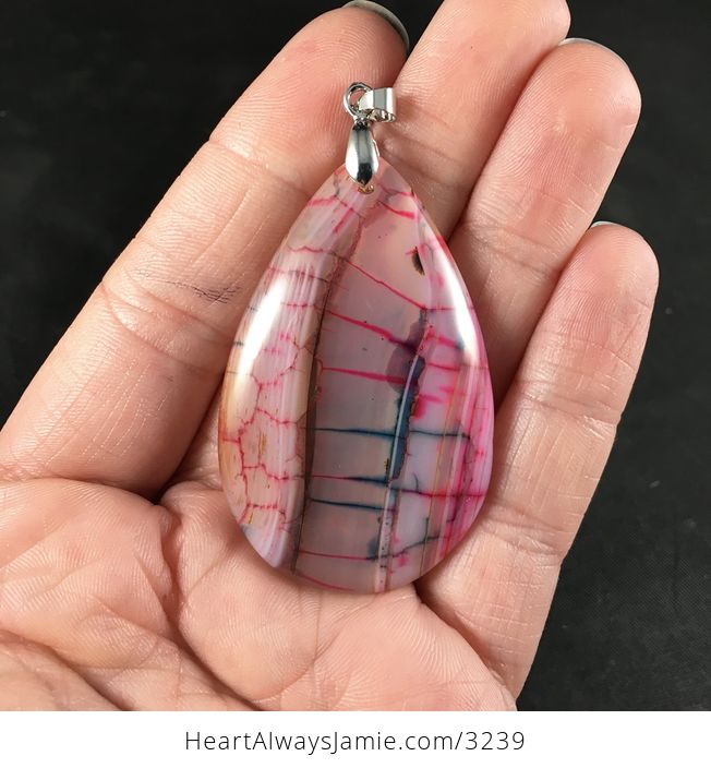Semi Transparent Pink and Blue Dragon Veins Agate Stone Pendant - #57Rxj2hXHWw-1
