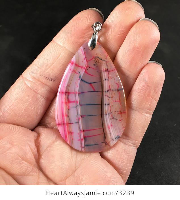 Semi Transparent Pink and Blue Dragon Veins Agate Stone Pendant Necklace - #57Rxj2hXHWw-2