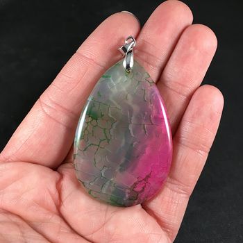 Semi Transparent Pink and Green Dragon Veins Stone Pendant #P3j59OL4qYw