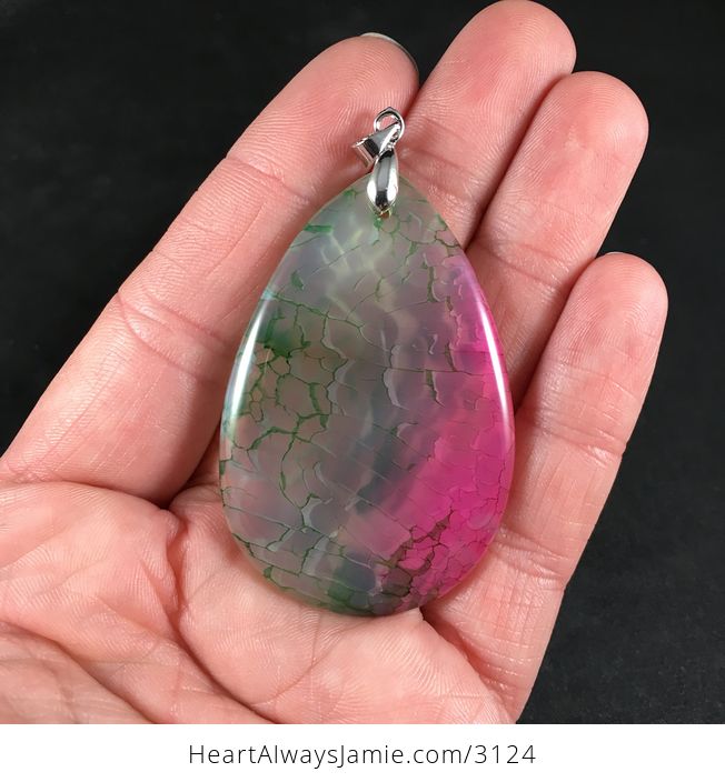 Semi Transparent Pink and Green Dragon Veins Stone Pendant - #P3j59OL4qYw-1