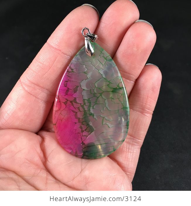Semi Transparent Pink and Green Dragon Veins Stone Pendant Necklace - #P3j59OL4qYw-2