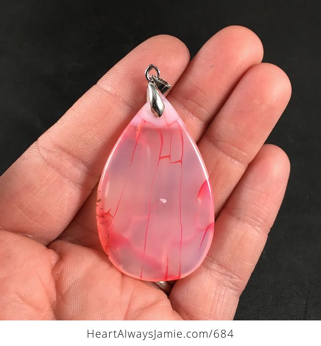 Semi Transparent Pink Dragon Veins Agate Stone Pendant Necklace - #qxaELGzIHsk-2