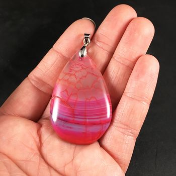 Semi Transparent Red and Pink Dragon Veins Stone Pendant #S02biAPqfXk