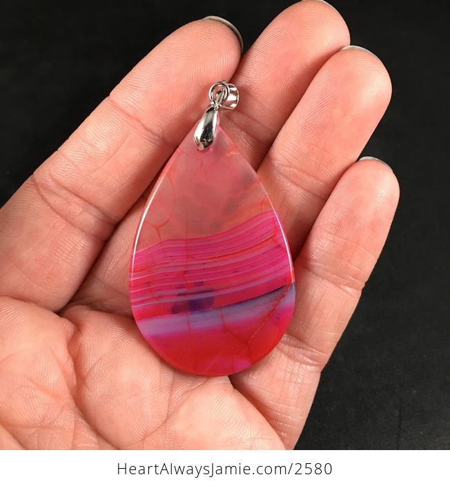 Semi Transparent Red and Pink Dragon Veins Stone Pendant Necklace - #S02biAPqfXk-2
