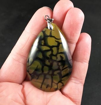 Semi Transparent Yellow and Black Dragon Veins Agate Stone Pendant #B17UQanzpqU
