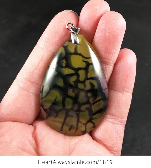Semi Transparent Yellow and Black Dragon Veins Agate Stone Pendant - #B17UQanzpqU-1