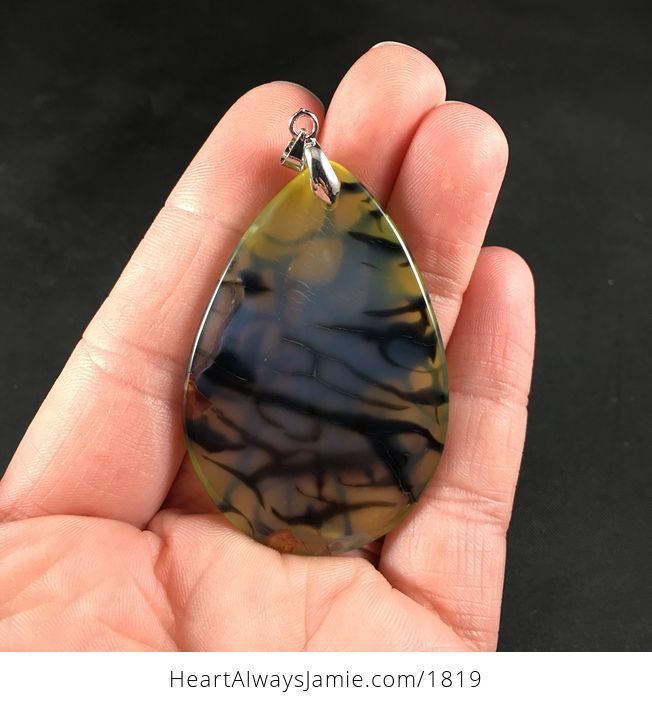 Semi Transparent Yellow and Black Dragon Veins Agate Stone Pendant Necklace - #B17UQanzpqU-2