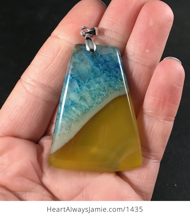 Semi Transparent Yellow and Blue Druzy Stone Pendant - #J3yjIr2kZTA-1