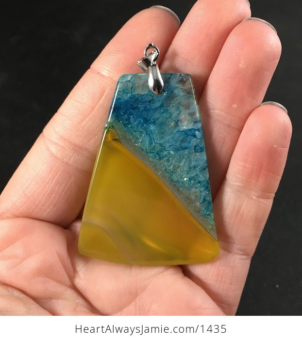 Semi Transparent Yellow and Blue Druzy Stone Pendant Necklace - #J3yjIr2kZTA-2