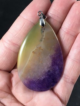 Semi Transparent Yellow and Purple Druzy Agate Stone Pendant #S0famLIrB2Y