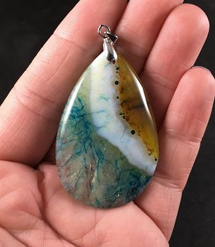 Semi Transparent Yellow White and Blue Druzy Agate Stone Pendant #jQH2ZX9nlXA