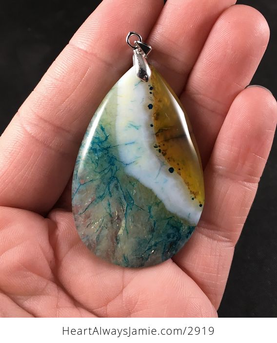 Semi Transparent Yellow White and Blue Druzy Agate Stone Pendant - #jQH2ZX9nlXA-1