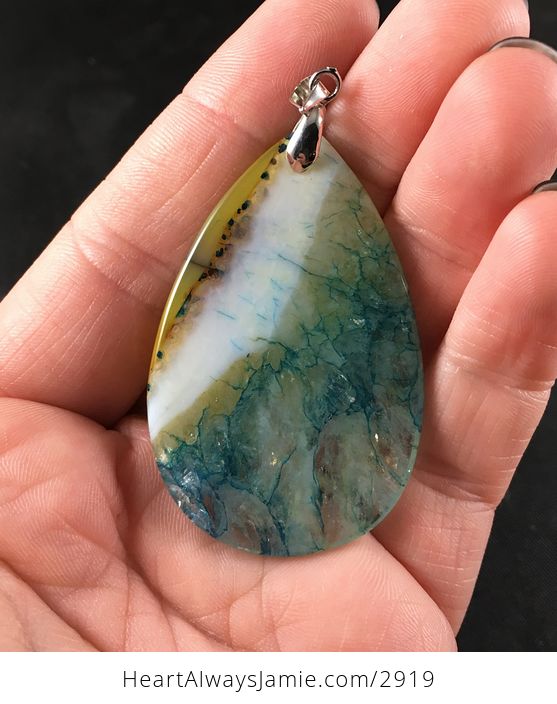 Semi Transparent Yellow White and Blue Druzy Agate Stone Pendant Necklace - #jQH2ZX9nlXA-2