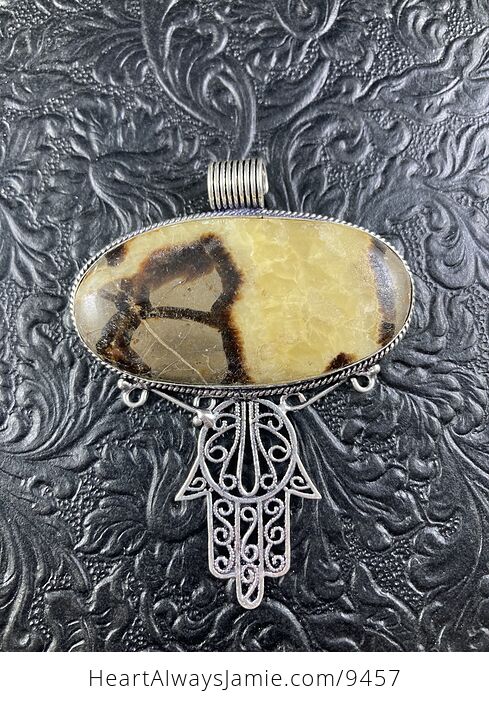 Septarian Hamsa Hand Crystal Stone Jewelry Pendant - #QgJXqP9SVpw-1