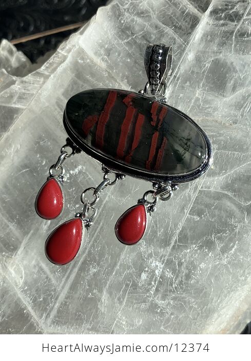 Setonite African Bloodstone and Red Coraljewelry Pendant Crystal Stone Jewelry - #lrw3pnpqQ2I-5