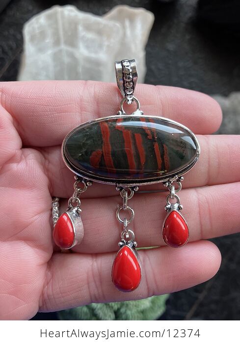 Setonite African Bloodstone and Red Coraljewelry Pendant Crystal Stone Jewelry - #lrw3pnpqQ2I-1