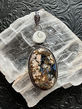 Shiva Eye Shell and Pietersite Gemstone Jewelry Crystal Fidget Pendant #lmRCuR3pM8k