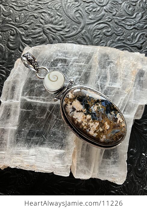 Shiva Eye Shell and Pietersite Gemstone Jewelry Crystal Fidget Pendant - #lmRCuR3pM8k-6