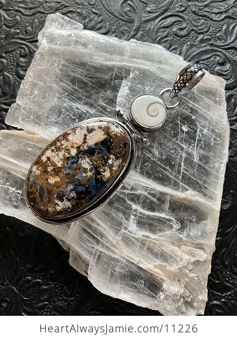 Shiva Eye Shell and Pietersite Gemstone Jewelry Crystal Fidget Pendant - #lmRCuR3pM8k-7