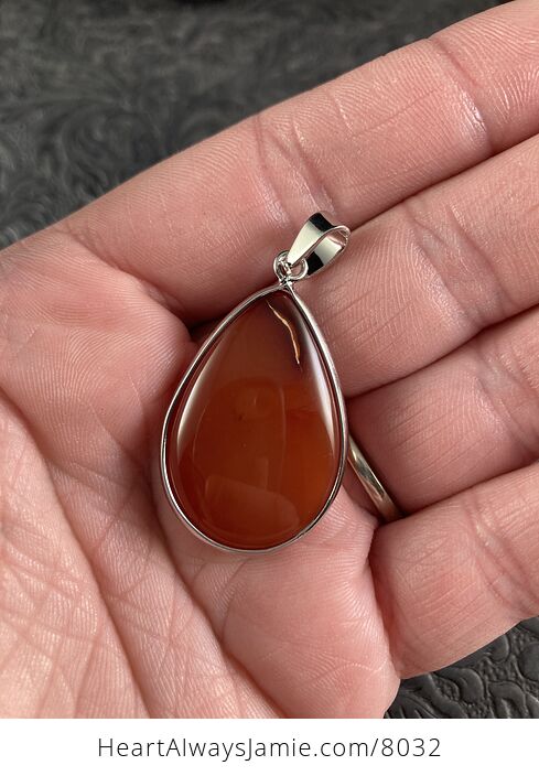 Silver Framed Reddish Orange Brown Agate Stone Pendant - #uC6AeNcPlO0-3