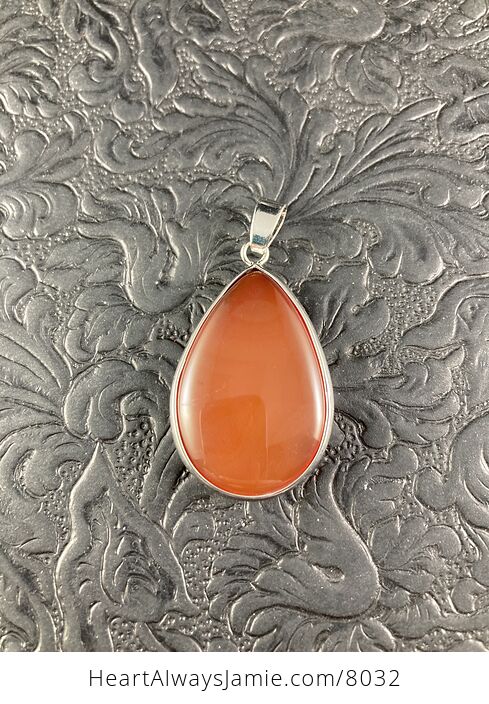 Silver Framed Reddish Orange Brown Agate Stone Pendant - #uC6AeNcPlO0-4