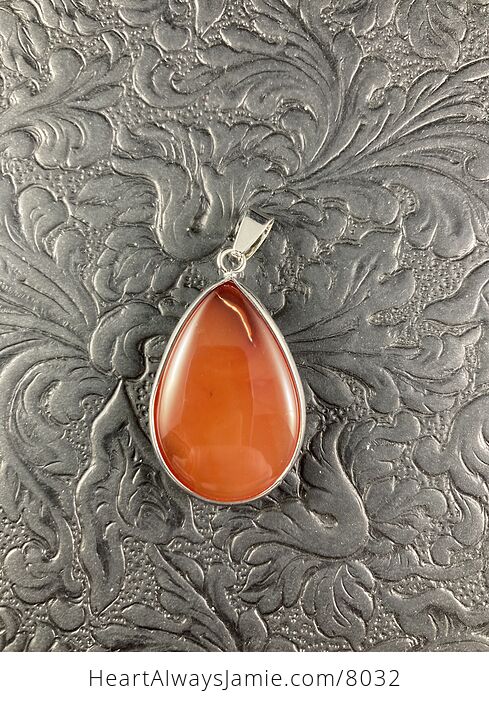 Silver Framed Reddish Orange Brown Agate Stone Pendant - #uC6AeNcPlO0-5