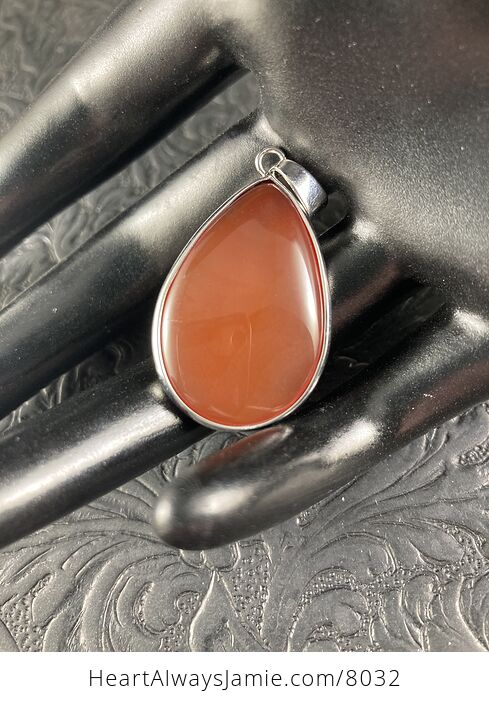 Silver Framed Reddish Orange Brown Agate Stone Pendant - #uC6AeNcPlO0-6