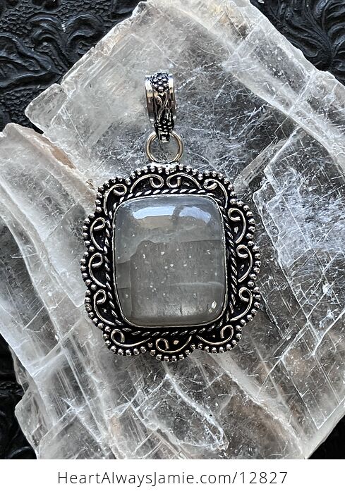 Silver Grey Moostone Crystal Jewelry Pendant - #DNJcAUXWL4w-5