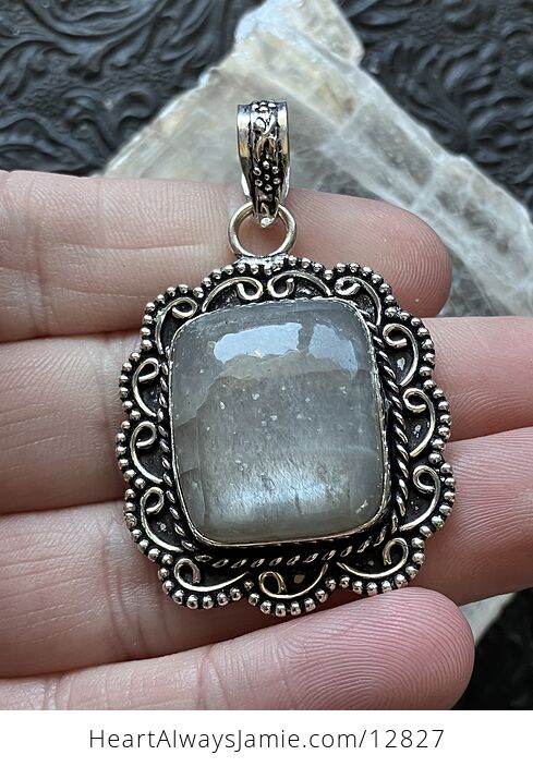 Silver Grey Moostone Crystal Jewelry Pendant - #DNJcAUXWL4w-1