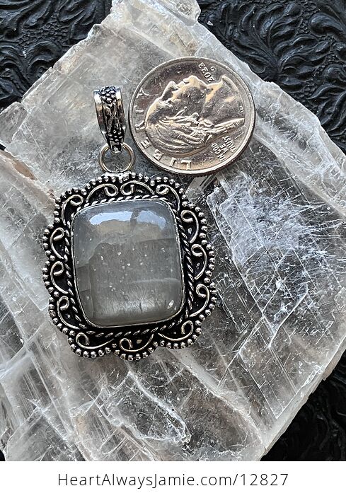 Silver Grey Moostone Crystal Jewelry Pendant - #DNJcAUXWL4w-6