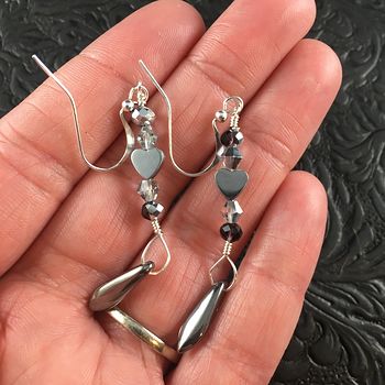 Silver Hematite Heart and Bead Earrings #MFWUnyfa9W8