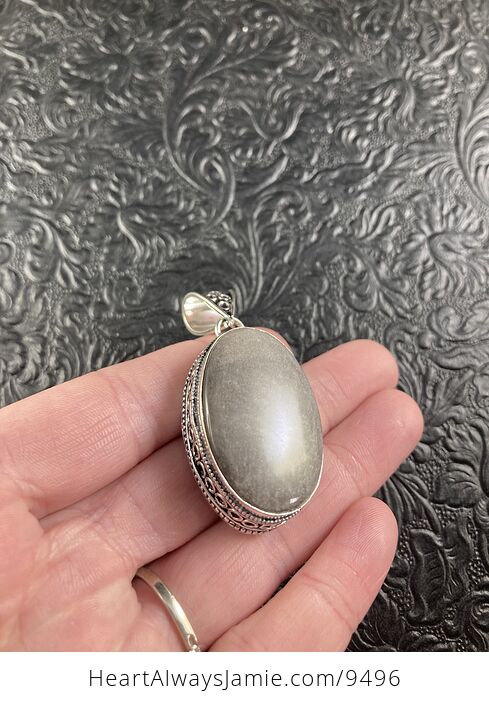 Silver Sheen Obsidian Crystal Stone Jewelry Pendant - #PZbU8kk1J78-3