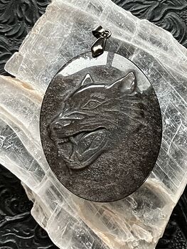 Silver Sheen Obsidian Wolf Crystal Stone Jewelry Pendant #IxYl2AkpIFc
