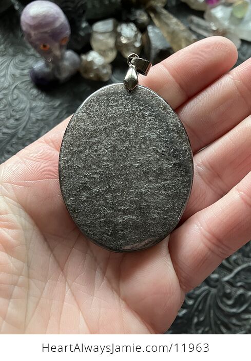 Silver Sheen Obsidian Wolf Crystal Stone Jewelry Pendant - #IxYl2AkpIFc-8